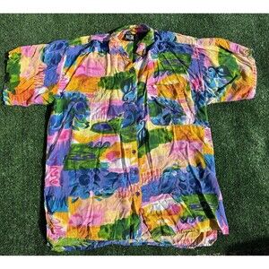 Vintage 90s Hawaiian Pasta Abstract Rayon Size Medium